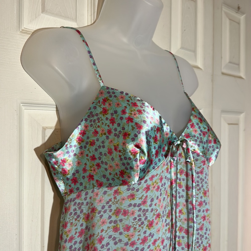 Victoria's Secret Vintage 1990s Y2K Blue Floral Open Front Satin Cami Top Medium - Picture 7 of 16